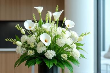 A modern floral arrangement in a corporate lobby